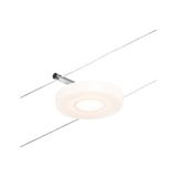 Round white LED cable spotlight element with chrome mount for modern lighting accents indoors