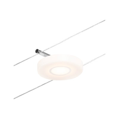 Round white LED cable spotlight element with chrome mount for modern lighting accents indoors