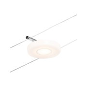 Modern LED ceiling light with white glass and chrome mount, energy-saving home lighting fixture