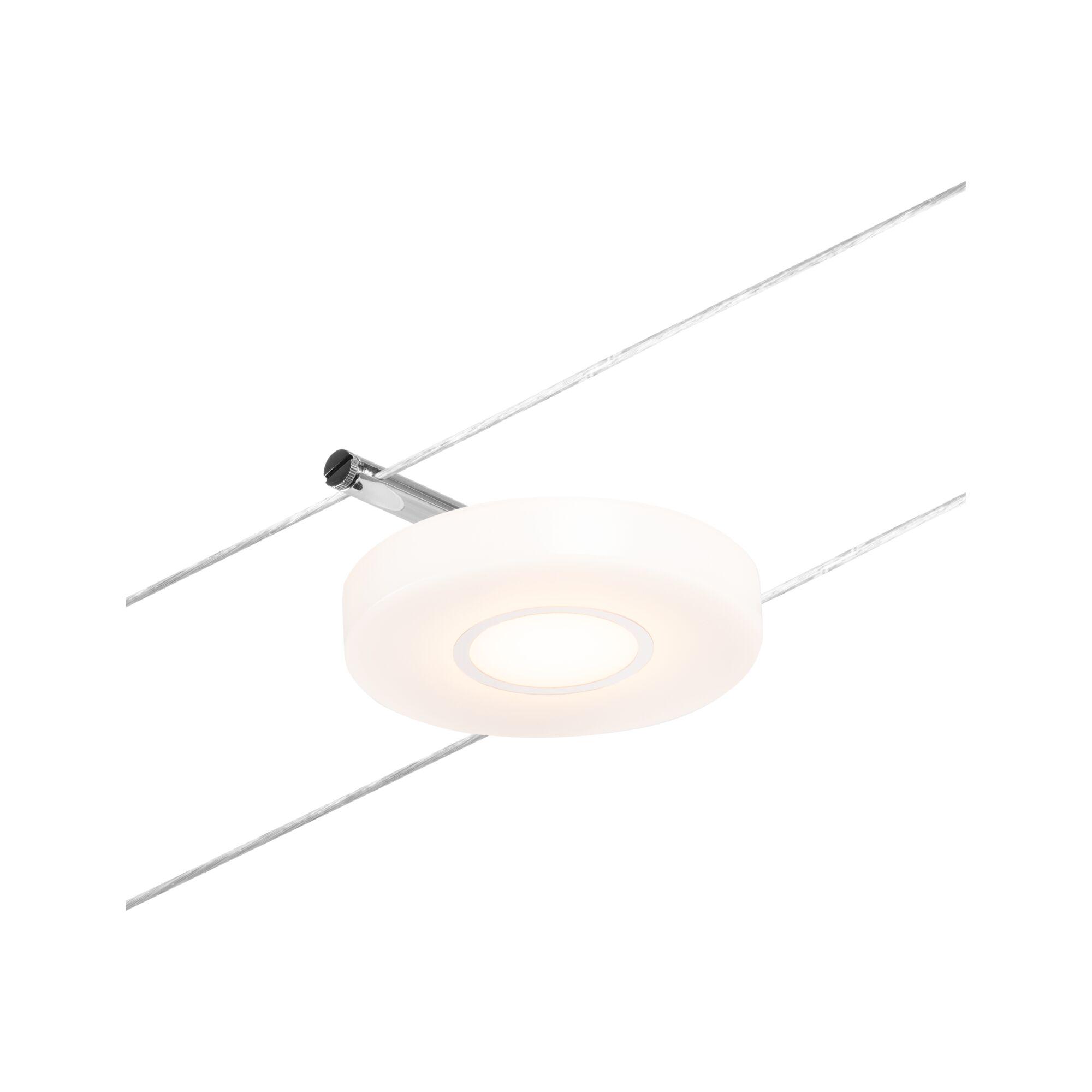 CorDuo LED Seilsystem DiscLED Einzelspot 200lm 4,5W 3000K 12V Chrom matt/Chrom Rundes LED-Seilstrahler-Element in Weiß mit Chromhalterung für moderne Lichtakzente im Raum