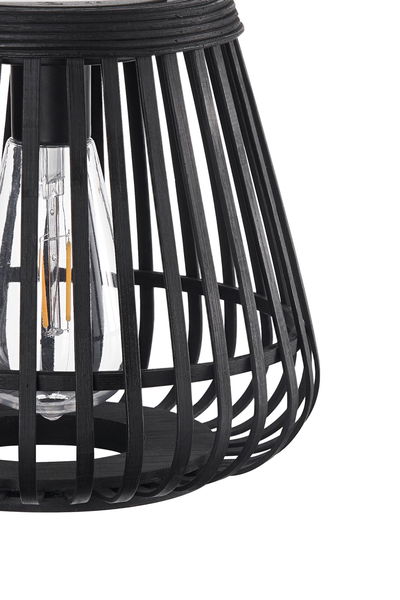 Abat-jour noir en lamelles de bois avec ampoule LED visible pour éclairage moderne