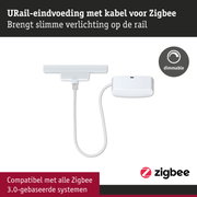 Witte URail-eindvoeding met kabel voor Zigbee, dimbaar, compatibel met Zigbee 3.0 systemen