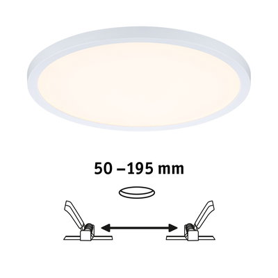 Round white LED ceiling light with adjustable installation size 50 to 195 mm for living spaces