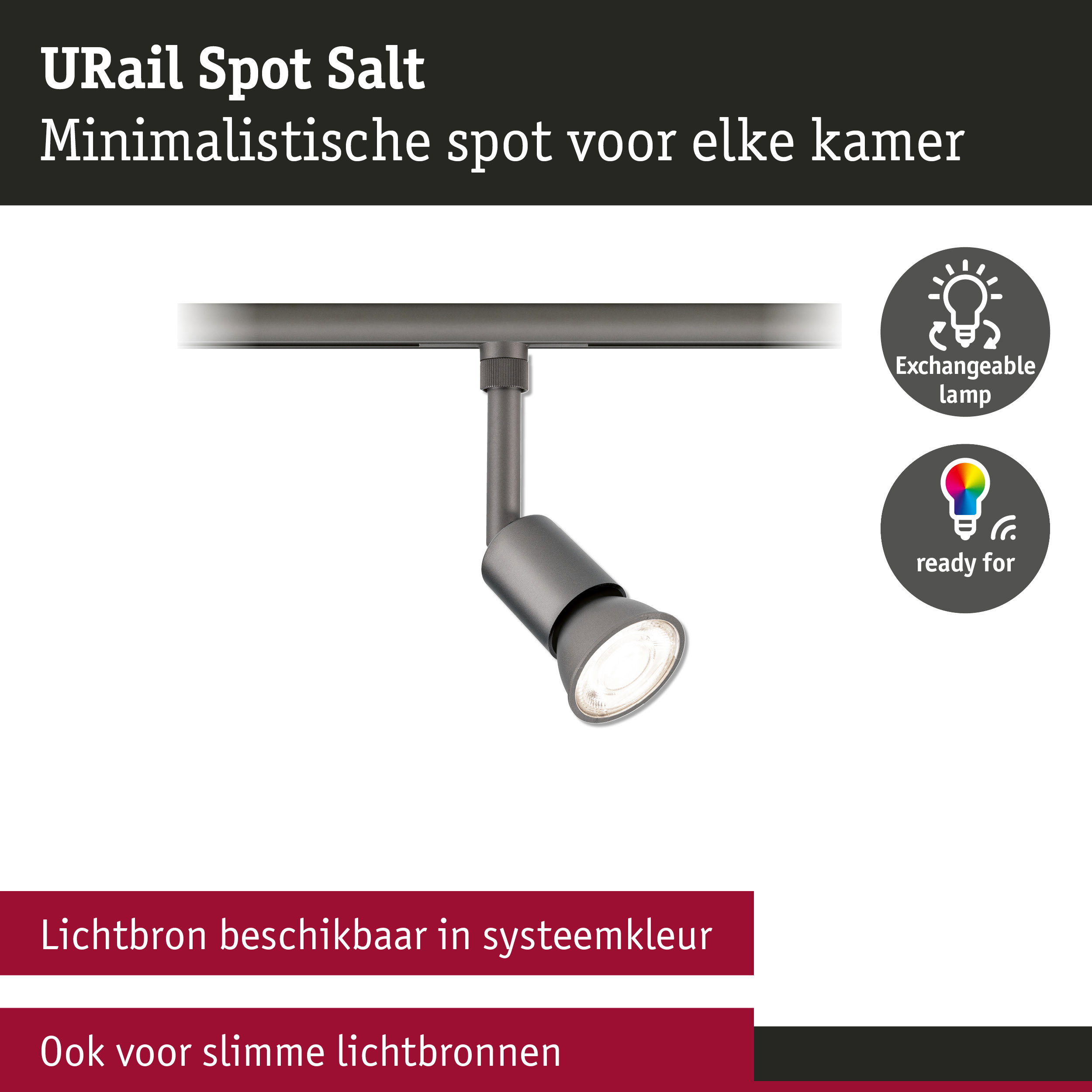 URail Railspot Salt GU10 max. 10W dimbaar 230V Titaanium