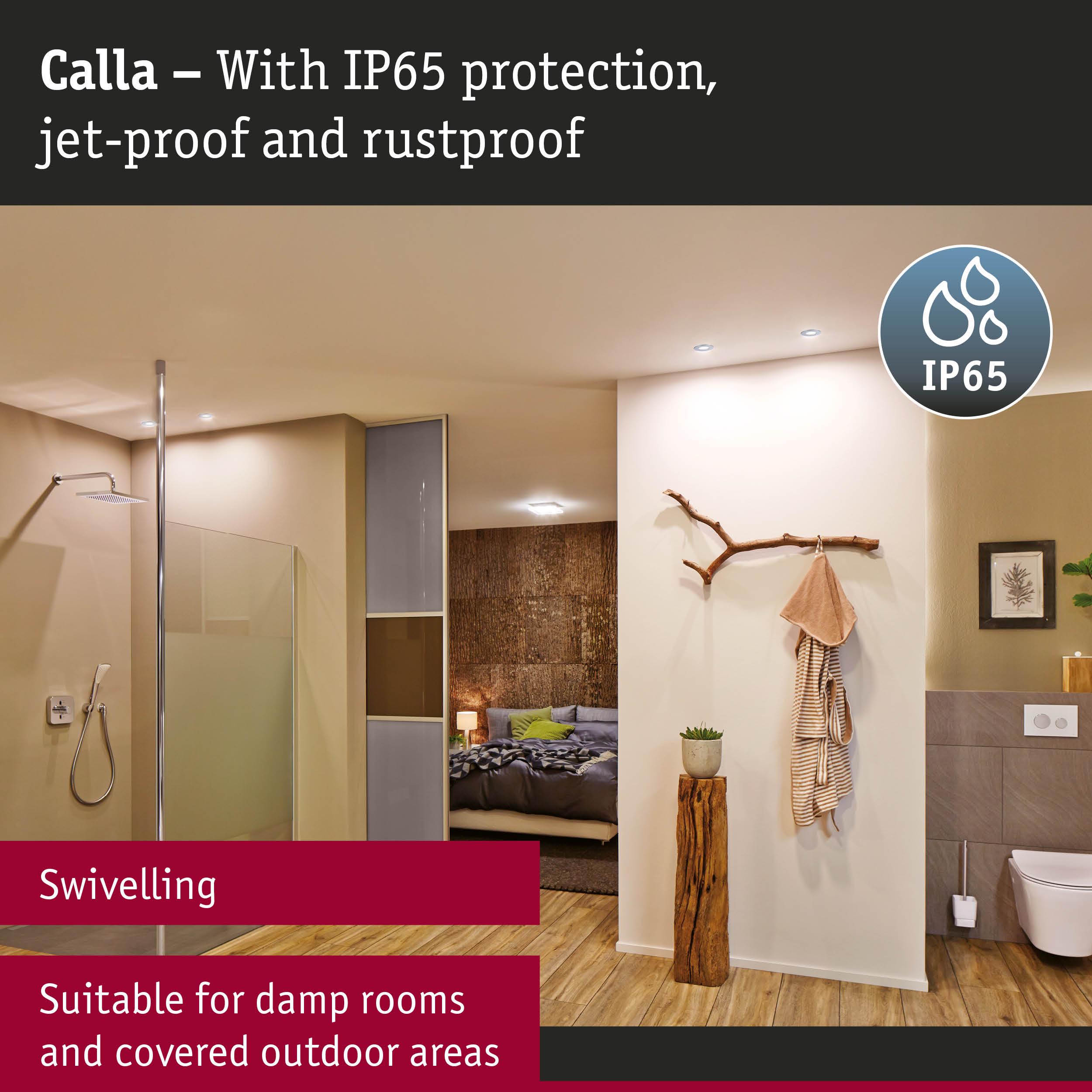 Calla IP65 swivel LED light suitable for damp rooms and covered outdoor areas with rustproof design