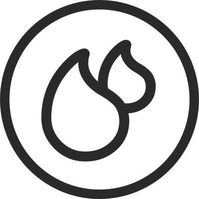 Schwarzes Tropfen-Symbol in Kreis auf weißem Hintergrund, geeignet für Beleuchtungs-Icons.
