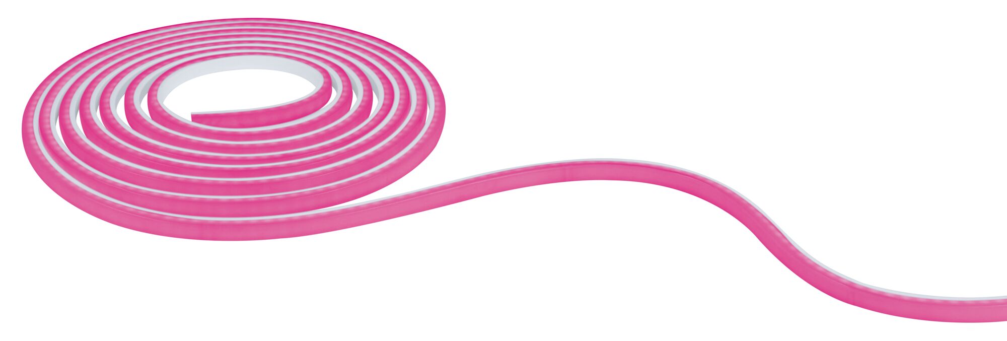 Fleksibelt pink LED-lysstribe med hvid lyslinje, velegnet til dekorativ belysning.