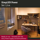 Warmweiß beleuchteter Arbeitsplatz mit SimpLED Power LED-Strip Set 1,5 m für indirekte Beleuchtung