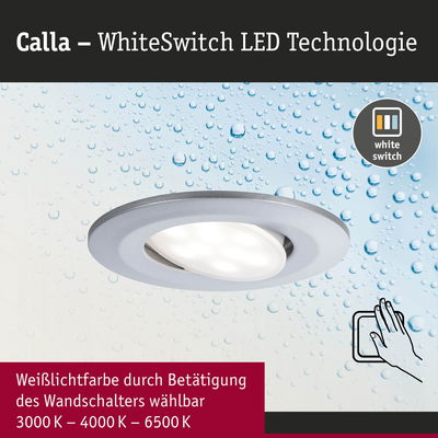 Calla LED-Einbaustrahler in Silber mit WhiteSwitch-Technologie für einstellbare Weißlichtfarben 3000K bis 6500K