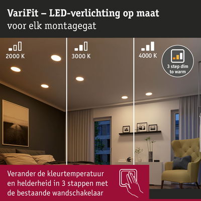 VariFit LED-inbouwspots met instelbare kleurtemperatuur van 2000K tot 4000K voor woonruimtes