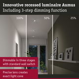 Innovative recessed luminaire Aumus with 3-step dimming and precise lens creating exact light cone
