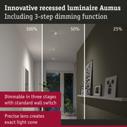 Innovative white recessed luminaire Aumus with 3-step dimming and precise light cone for home lighting