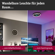 Moderne wandelbare Decken- und Wandleuchte in Schwarz mit LED-Ring für Arbeits- und Gamingräume