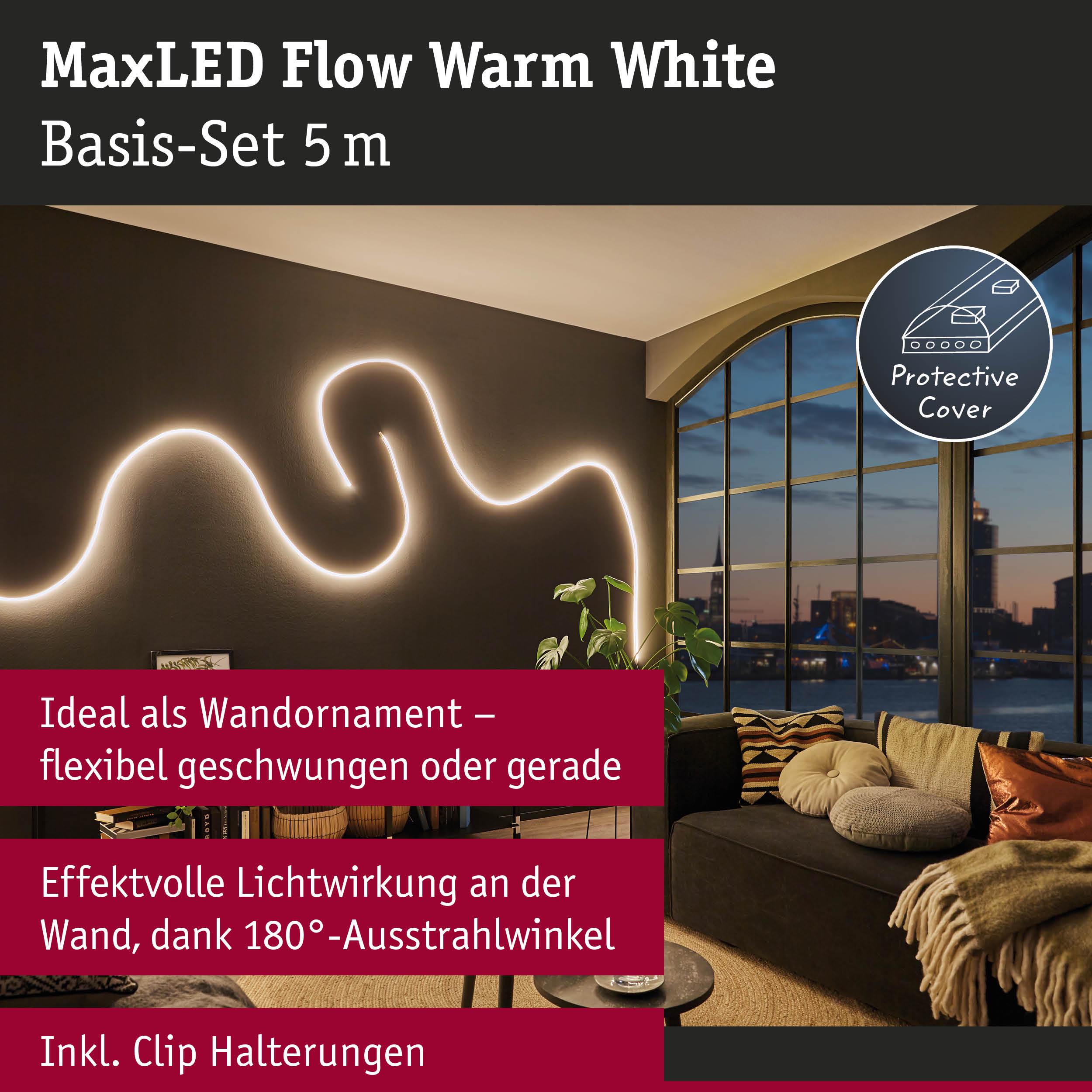 MaxLED Flow Warm White LED-Lichtschlauch 5 m mit flexiblem, warmweißem Licht für Wanddekoration