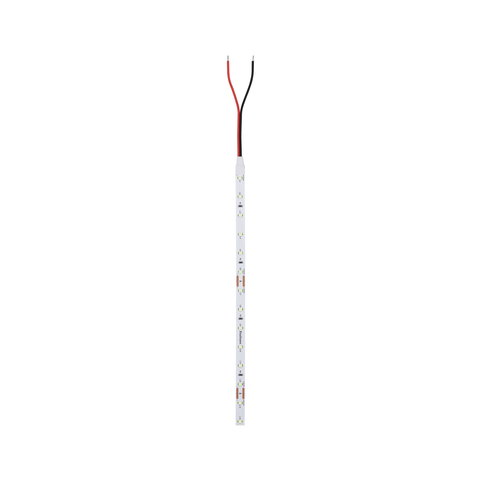 LED strip with white LEDs and red and black wires for versatile lighting applications