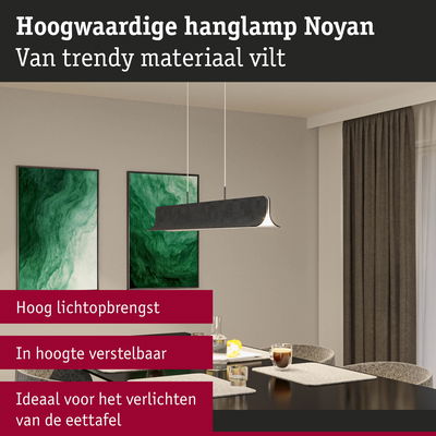 Hoogwaardige Noyan hanglamp van grijs vilt, in hoogte verstelbaar, ideaal voor eettafelverlichting