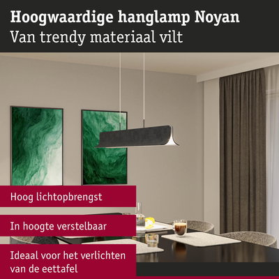 Hoogwaardige Noyan hanglamp van grijs vilt, in hoogte verstelbaar, ideaal voor eettafelverlichting
