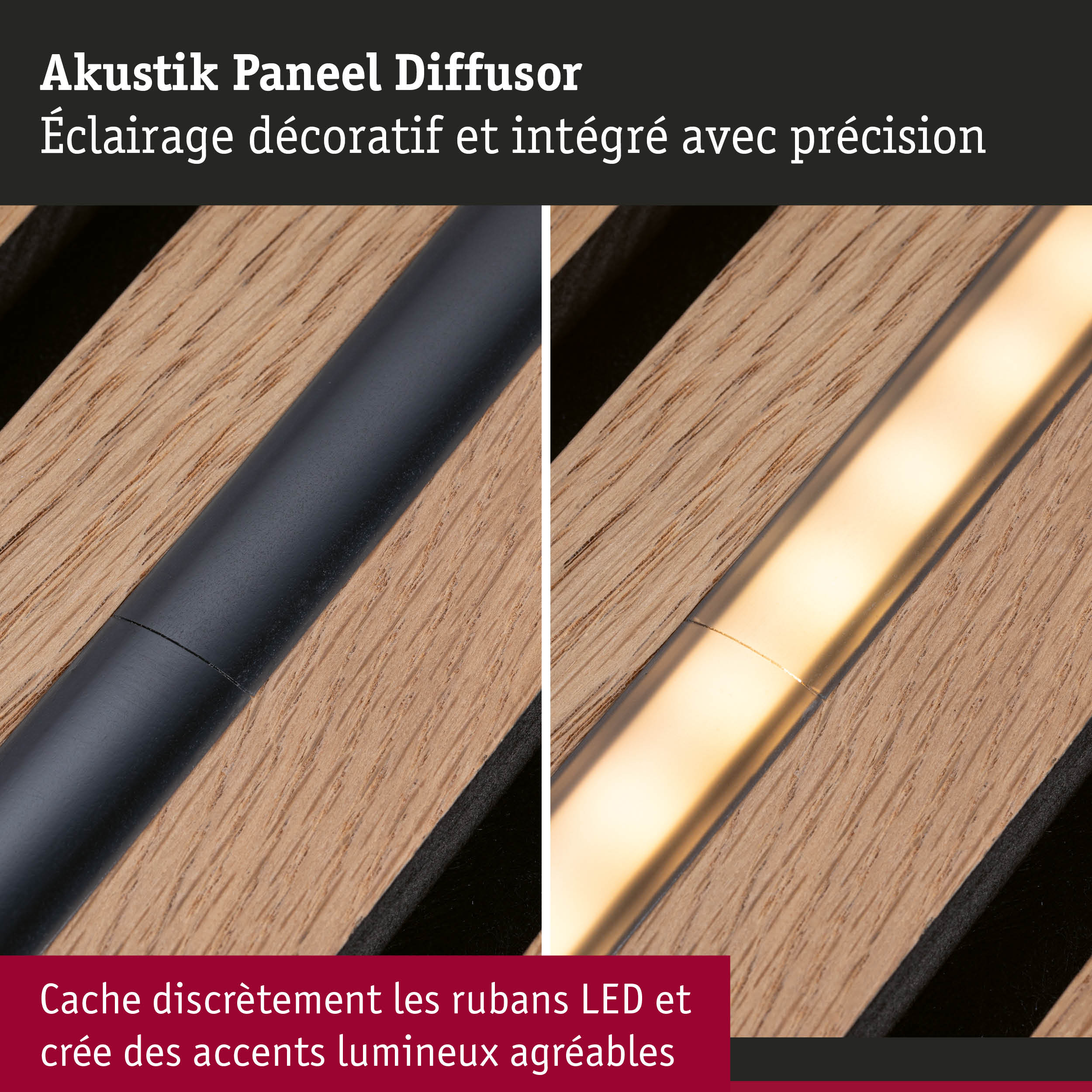 Diffuseur acoustique en bois avec éclairage LED intégré pour une ambiance lumineuse et contrôle sonore décoratif