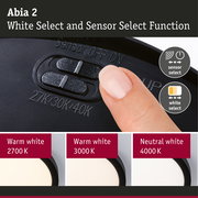 Black switch with sensor and white select function for LED lights offering three white tones