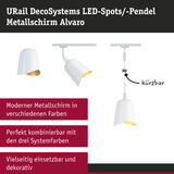 Weißer Metallschirm Alvaro mit goldener Innenseite als LED-Spot und Pendel, kürzbar und vielseitig einsetzbar