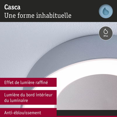Plafonnier LED rond Casca gris avec indice IP44 et effet anti-éblouissement, parfait pour salle de bain