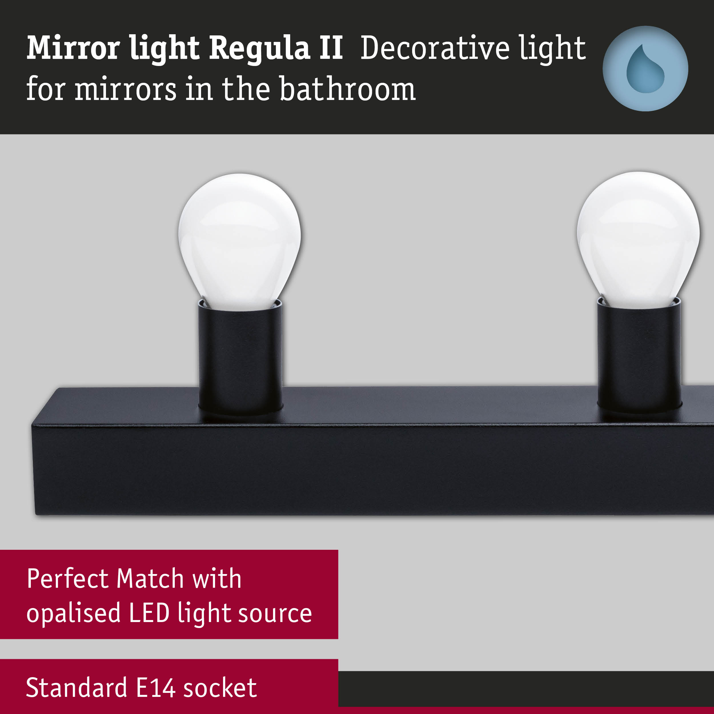 Set Mirror light Regula II including light source 3-lamp IP44 E14 2700K 3x470lm 230V 3x4,5W dimmable Black/Opal