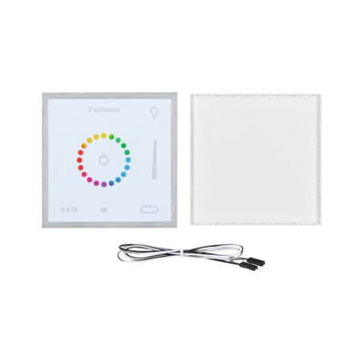 White plastic LED wall controller with colour wheel and cable for lighting control