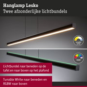 Zwarte LED-hanglamp Lesko met twee lichtbundels, instelbaar wit en RGBW-kleuren