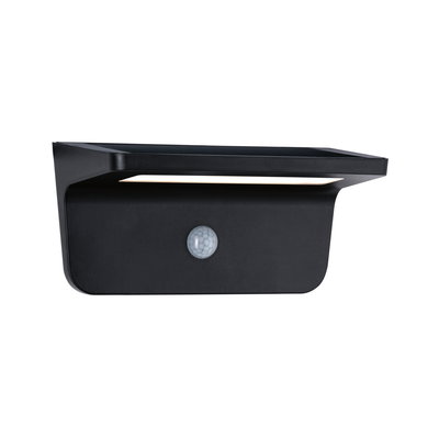 Black metal LED outdoor wall light with motion sensor for energy-efficient garden lighting