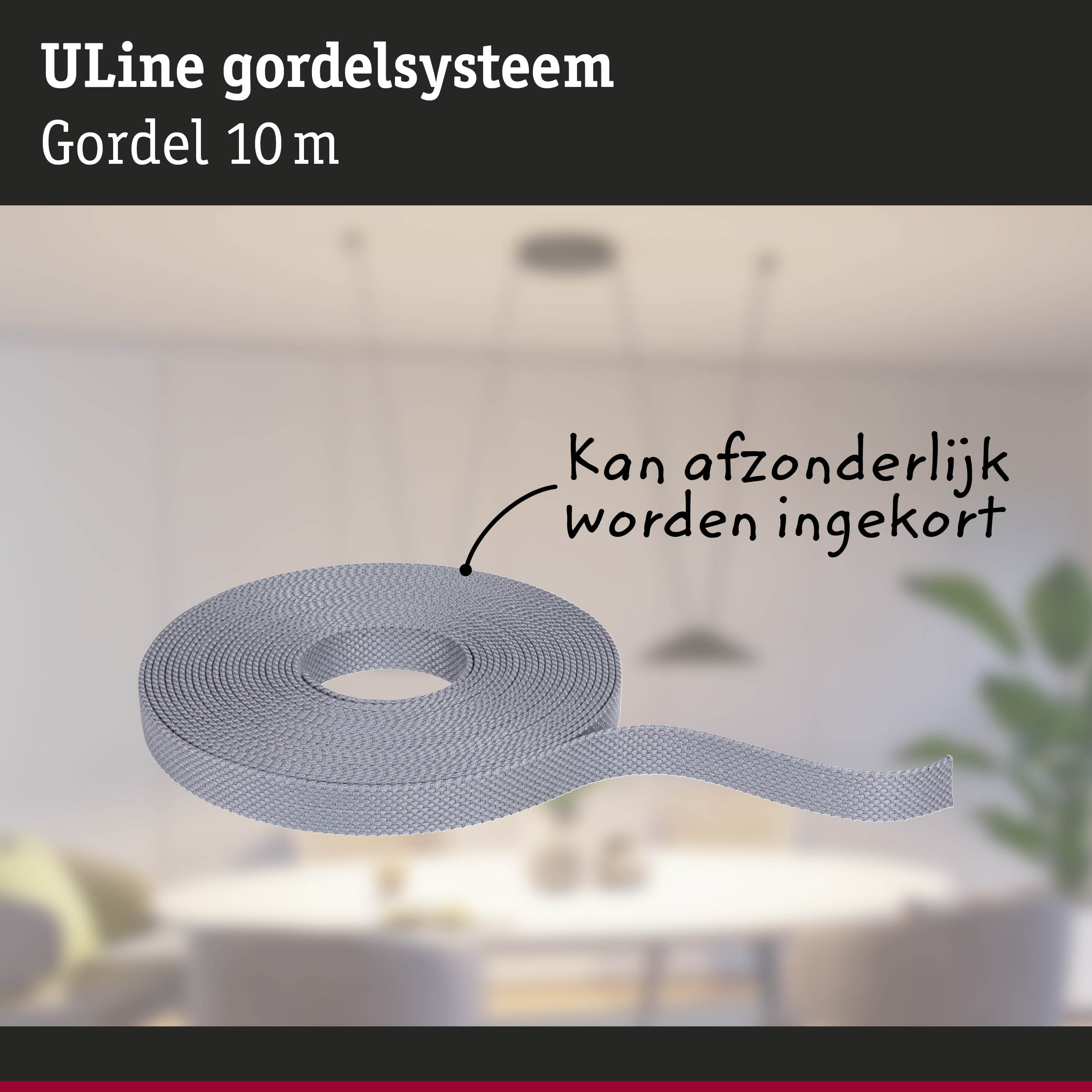 Grijs 10 meter lang ULine gordelsysteem van duurzaam materiaal voor flexibele bevestiging