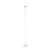 White metal pendant lamp with dome-shaped shade and long cable for modern indoor lighting