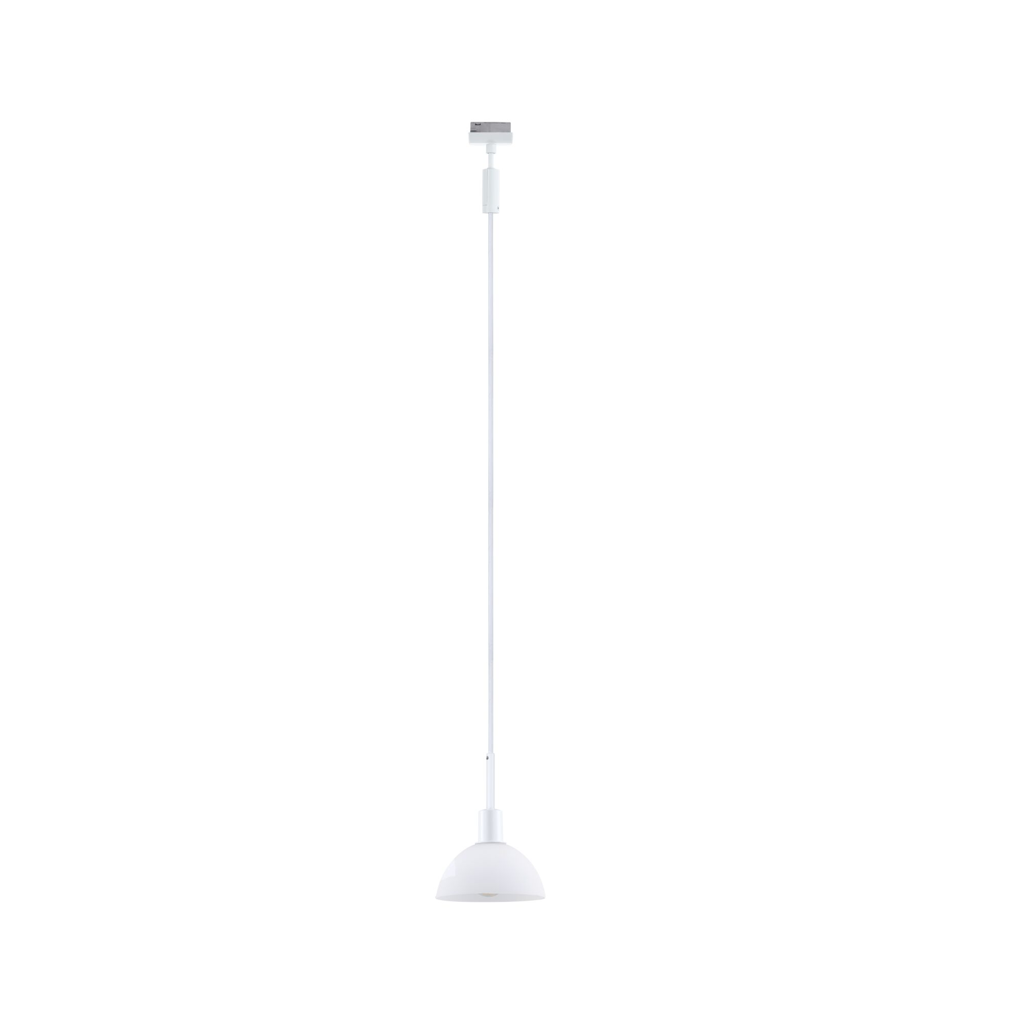White metal pendant lamp with dome-shaped shade and long cable for modern indoor lighting