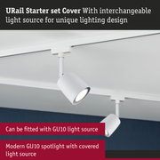 Modern white GU10 spotlight with covered light source on track system for flexible lighting design