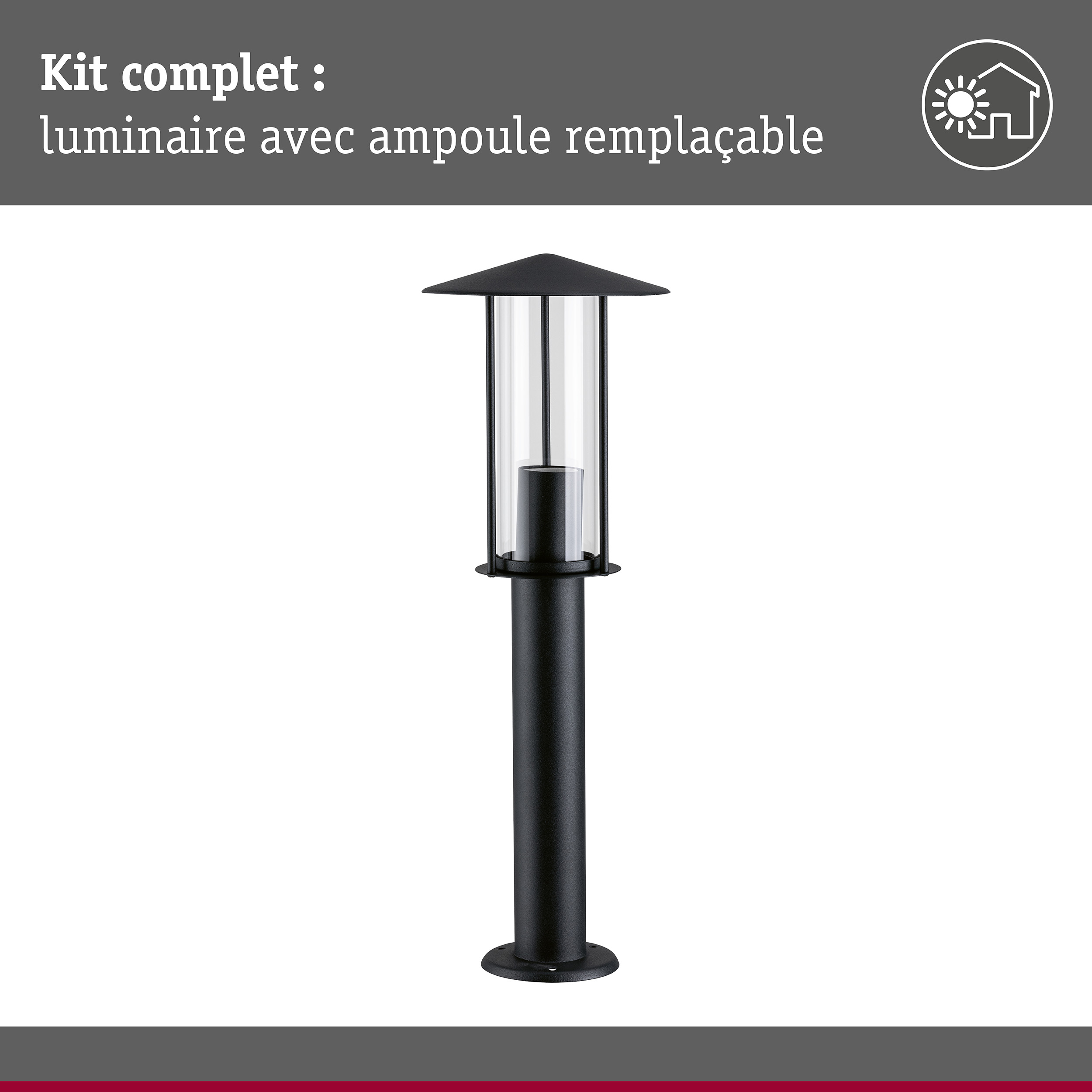 Borne lumineuse Classic favorable aux insectes IP44 500mm 2200K 4,3W 420lm 230V Noir E27 Métal