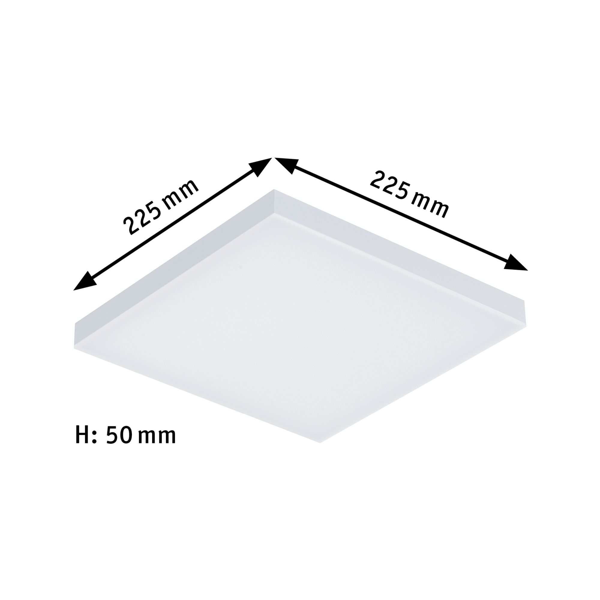 Square white LED ceiling light made of plastic, 225x225 mm size and 50 mm height