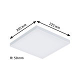Square white LED ceiling light made of plastic, 225x225 mm size and 50 mm height