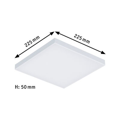 Square white LED ceiling light made of plastic, 225x225 mm size and 50 mm height