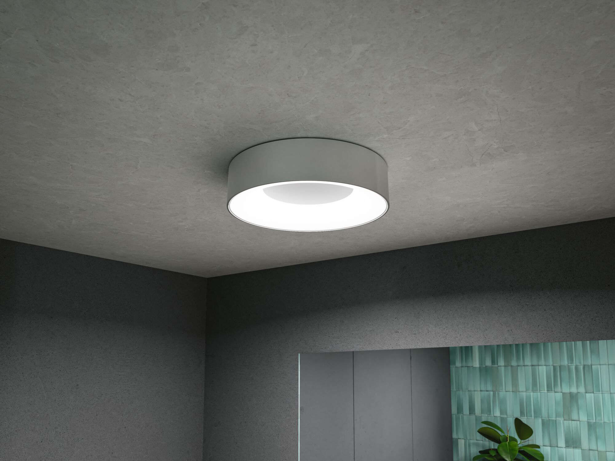 Runde weiße Deckenleuchte aus Metall mit warmweißem LED-Licht für modernes Raumambiente