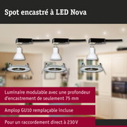 Spot encastré LED Nova modulaire avec douille GU10 blanche et câble d'alimentation noir