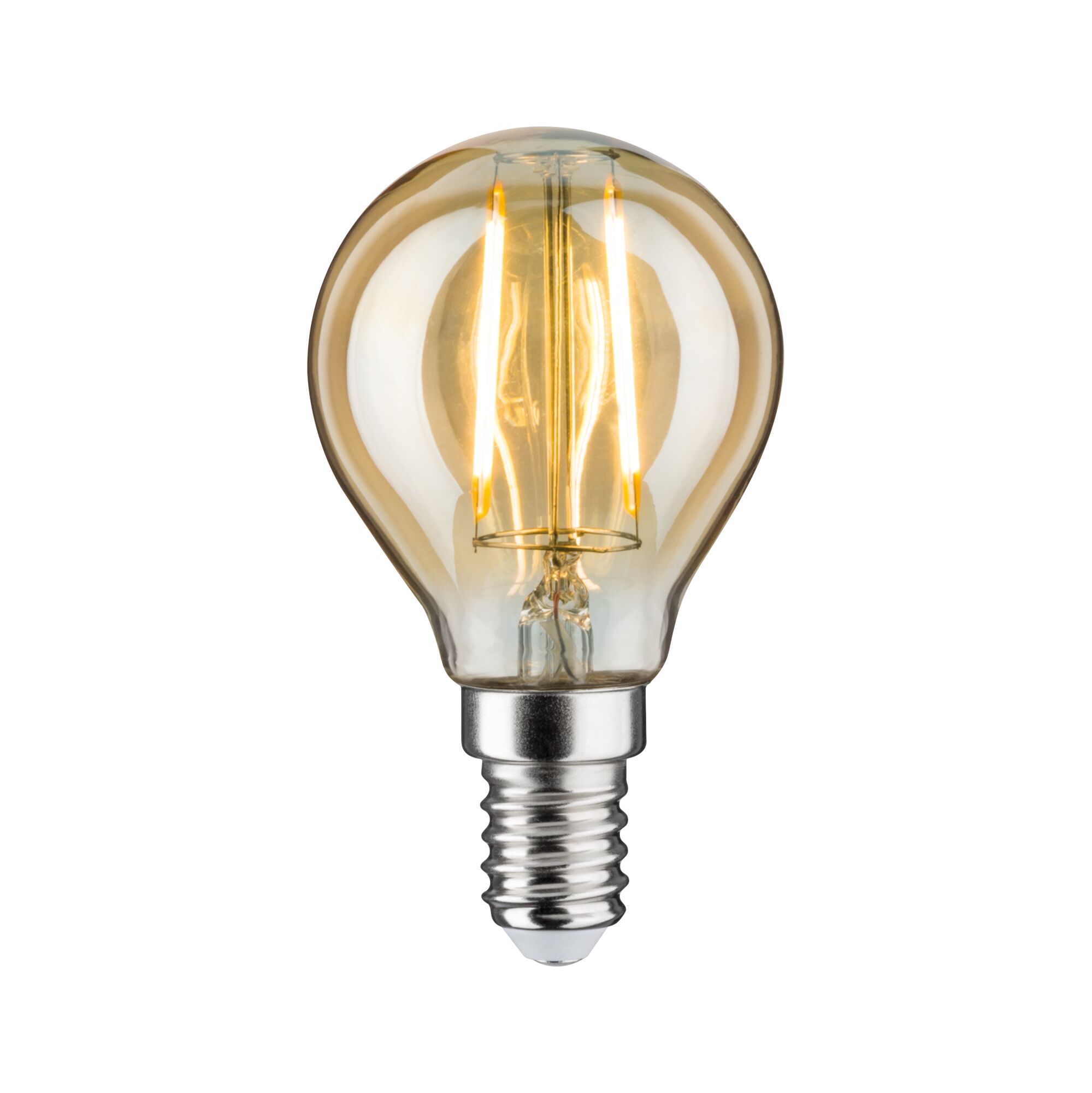 1879 Filament 230 V Sphérique LED E14 Non Dim 160lm 2W 1700K Doré Ampoule LED avec lumière blanc chaud et culot E14, verre ambré pour une ambiance chaleureuse