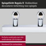Spiegellamp Regula II van chroom met twee E14 fittingen voor decoratieve badkamerverlichting