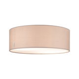 Round ceiling light with beige fabric shade and diffused lighting for living spaces.