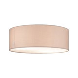 Plafonnier rond avec abat-jour en tissu beige et lumière blanc chaud pour salon