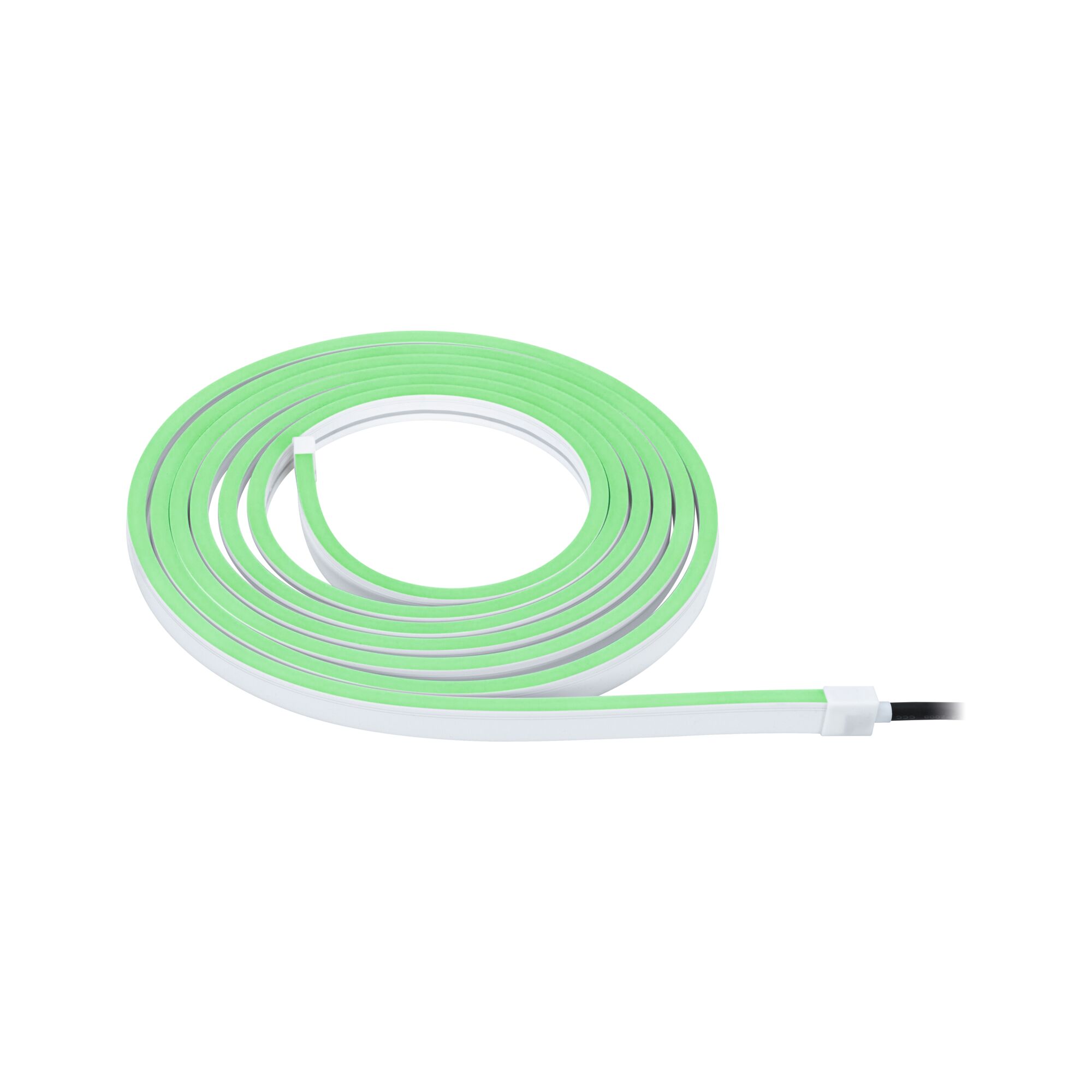 Green and white flexible LED strip light for decorative lighting and accent illumination.