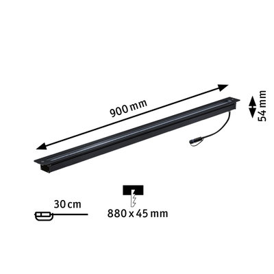Schwarze LED-Einbauleuchte aus Metall mit 900 mm Länge und 54 mm Höhe für moderne Innenbeleuchtung