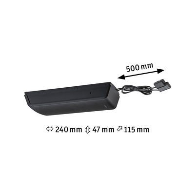 Sort LED-lysprofil med kabel, mål 240x47x115 mm, moderne indendørs belysningsdesign