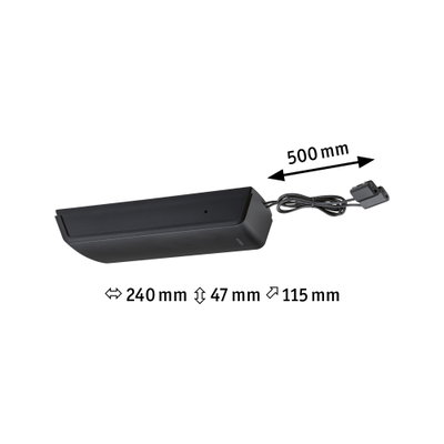Profilé lumineux LED noir avec câble, dimensions 240x47x115 mm, design moderne pour éclairage intérieur