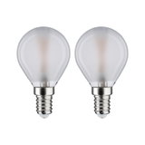 Two frosted LED bulbs with E14 base and round white glass for energy-efficient lighting