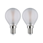 Two frosted LED bulbs with E14 base and round white glass for energy-efficient lighting
