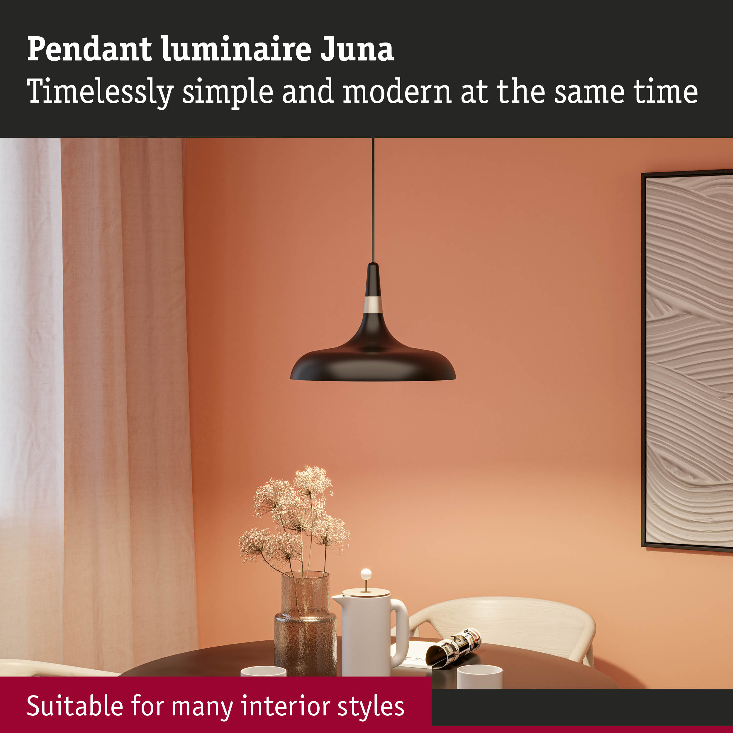 Modern black metal Juna pendant light suitable for various interior styles and home lighting